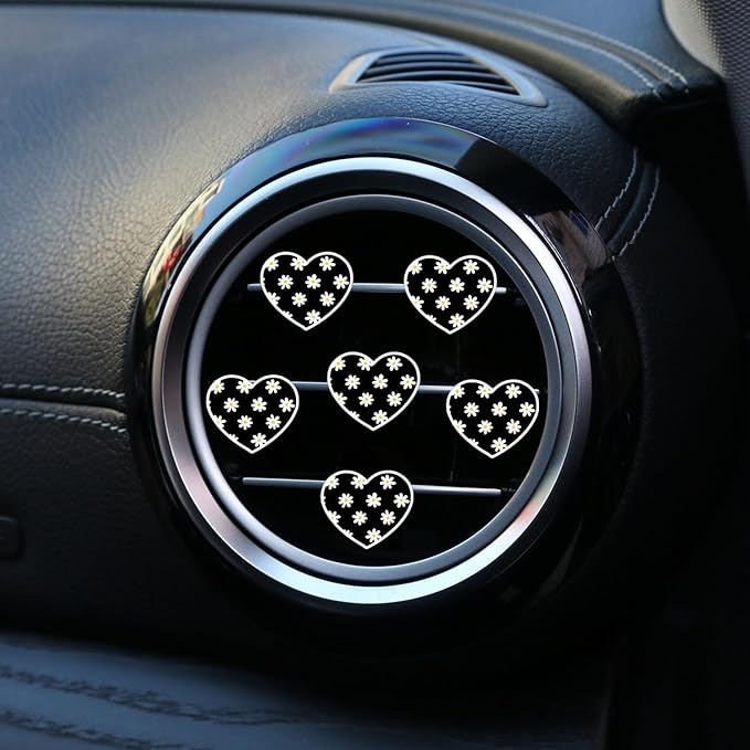 6 Pcs Heart Air Vent Clips, Cute Car Air Fresheners & Decor, Yellow and White