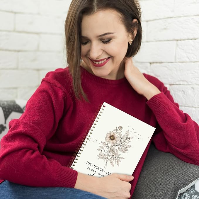 Christian Floral Spiral Notebooks, His Mercies Are New Every Morning Bible Verse Journal, Scripture Journals for Writing, Religious Bible Notebook for Note Taking, 5.5x8.3 Inch