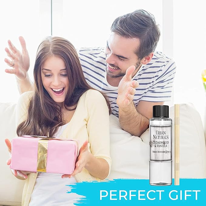 Urban Naturals Reed Diffuser Oil Refill, Cedarwood Vanilla Fragrance Oil with Oak, Cedar, Vanilla, 4 oz + Free Reed Sticks, Made in The USA