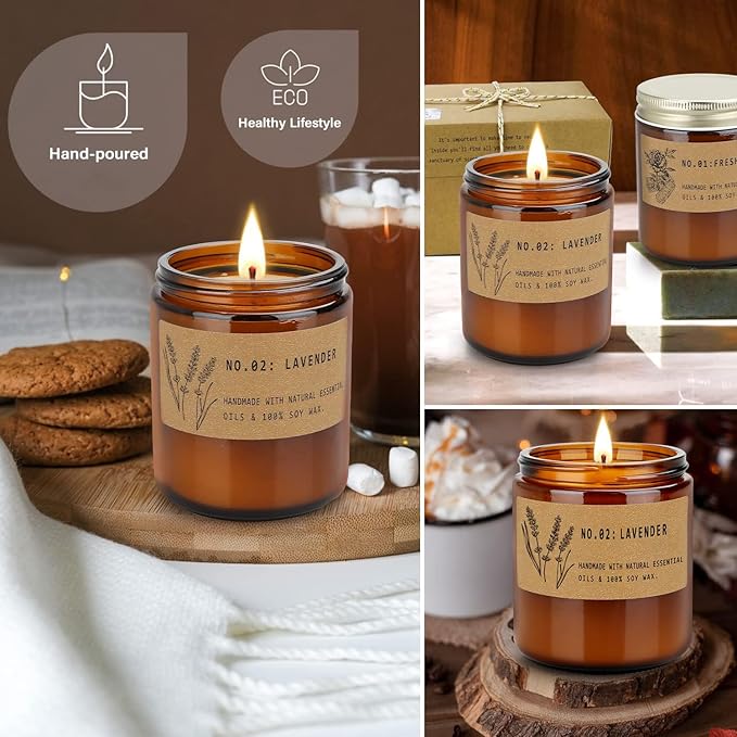 Candles for Home Scented Candles Set, 4 Pack Candles Gifts Set for Women/Men, Soy Candle, Lavender Candle, 220H Long Lasting Soy Wax Candle Set for Mother's Day, Birthday, Anniversary, Men