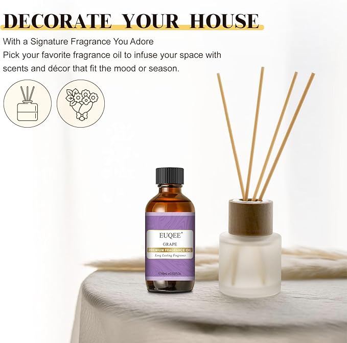 EUQEE Grape Fragrance Oil, Premium Essential Oil 2.02 Fl oz with Glass Dropper for Aromatherapy, DIY Bath Bombs, Candle Soap Making (60ml)