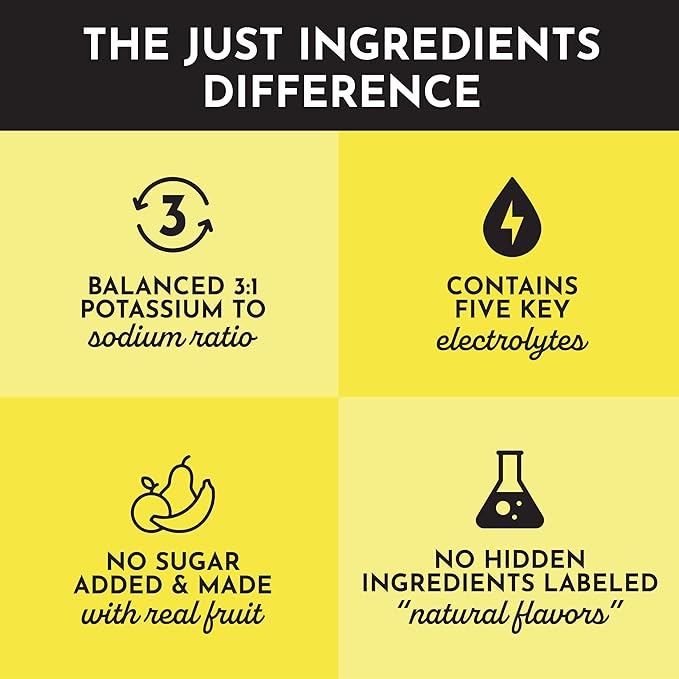 JUST INGREDIENTS Lemonade Electrolytes Drink Mix - Coconut Water, Sea Salt, Trace Minerals - 30 Servings