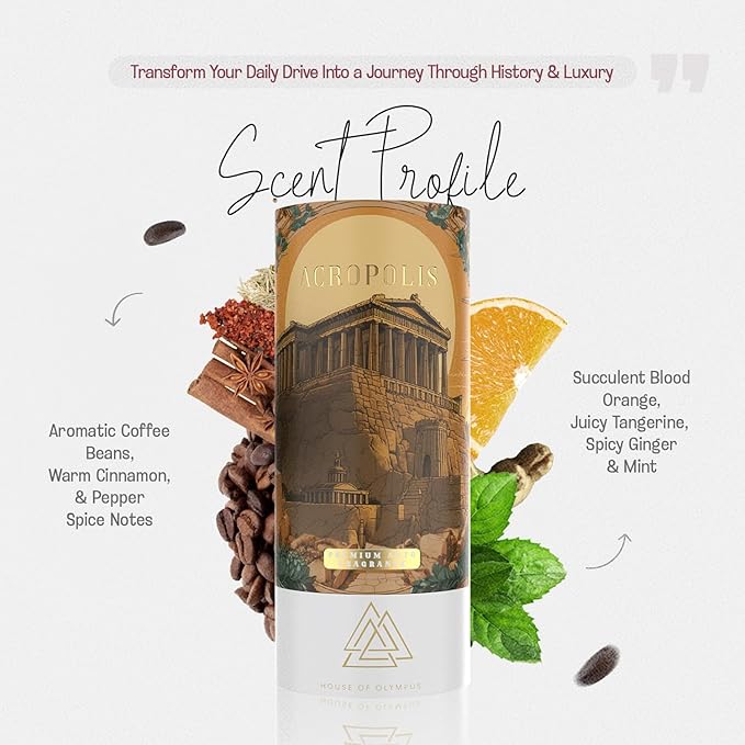 Acropolis Car Air Freshener and Diffuser - 100% Natural Essential Oils - Luxury Car Scent by House of Olympus - Made in USA