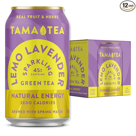 Tama Tea Sugar-Free Sparkling Green Tea, Lemo Lavender – Organic & Naturally Energizing – Zero Calories, Zero Carbs, Non-GMO – Antioxidant-Rich with 45mg Natural Caffeine – 12 oz Cans (12-Pack)