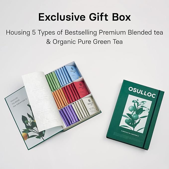 OSULLOC TEA VARIATION "O" (36 Count, 6 Types x 6 ea), Elegant & Sophisticated designed Tea Gift Set, Perfect Tea Set for your Daily Tea-Lifestyle, 6 Premium Organic Pure & Blended Tea from Jeju Island