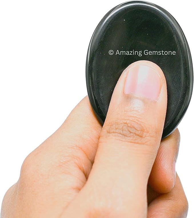 Amazing Gemstone Black Agate Worry Stone Crystals and Healing Stones - Worry Stones for Stress Relief Gifts - Piedra Crystal Fidget for Meditation - Unique Stocking Stuffers and Birthday Gifts