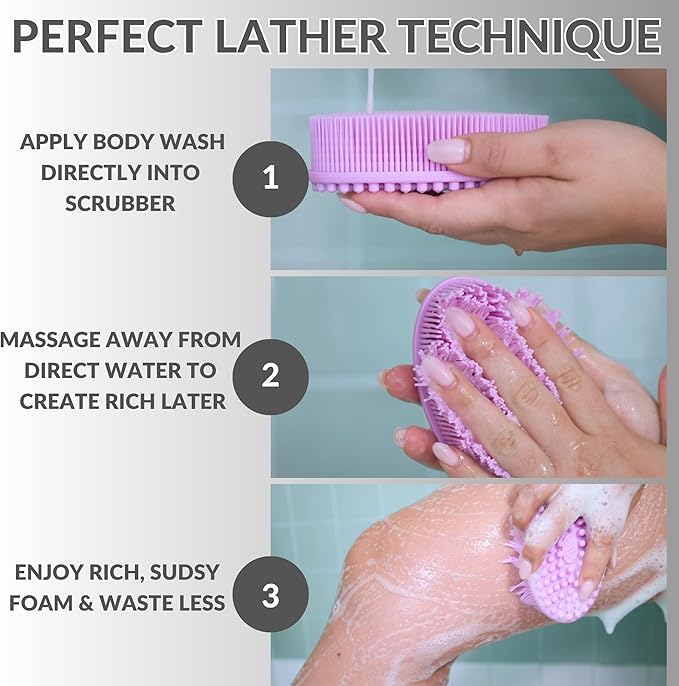 Avilana Silicone Body Scrubber - Food Grade & Lab Tested, Gentle Exfoliating Shower Brush for All Skin Types, Hygienic Quick-Dry Loofah Alternative