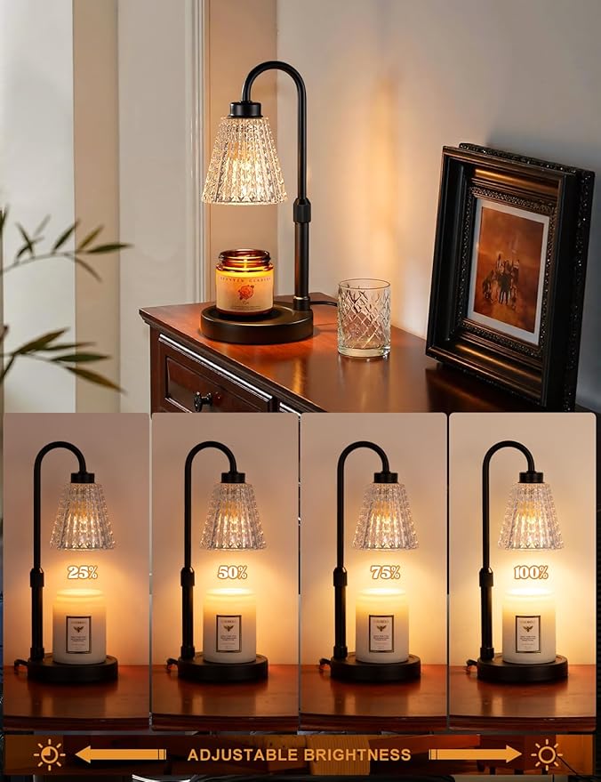 Innqoo Black Crystal Candle Warmer Lamp with Timer, Dimmable Candle Warmer for Jar Candles, Height Adjustable Wax Melts Warmer, Birthday Gifts for Women Mom, House Warming Gifts New Home Decor