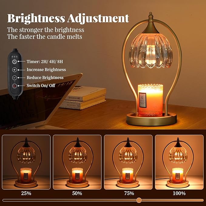 Candle Warmer Lamp with Timer Dimmable: Electric Candle Warmer Birthday Gifts for Women, Mothers Day Gifts for Mom, House Warming Gifts New Home Decor Wax Warmer for Jar Candles with 2 Bulbs