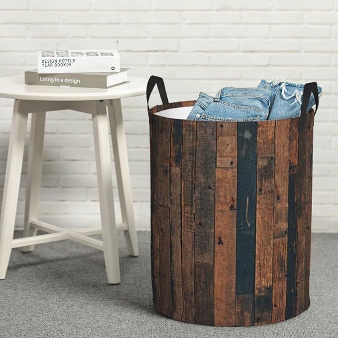 Laundry Basket Retro Wood Grain Collapsible Large Capacity, 63l Dirty Clothes Basket Durable Lightweight Hamper With Handles Ideal For Clothes, Toys Home Organization