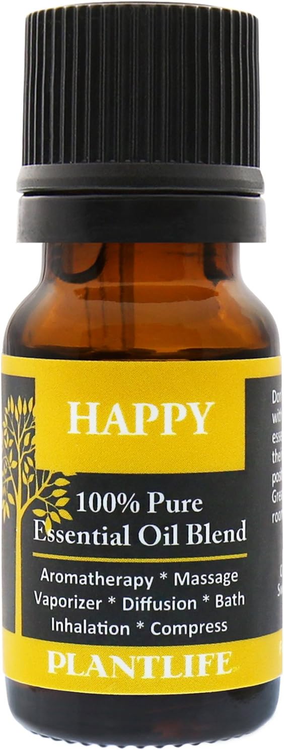 Plantlife Happy Aromatherapy Essential Oil Blend - Straight from The Plant 100% Pure Therapeutic Grade - No Additives or Fillers - Made in California 10 ml