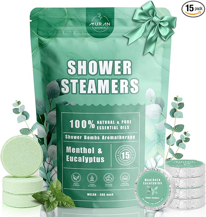Shower Steamers Aromatherapy 15-Pack Shower Bombs Gifts for Wife, Organic Menthol & Eucalyptus for Shower Natural Essential Oil, Birthday Day Gifts for Wife Her Him Women Men Bath Stress Relief