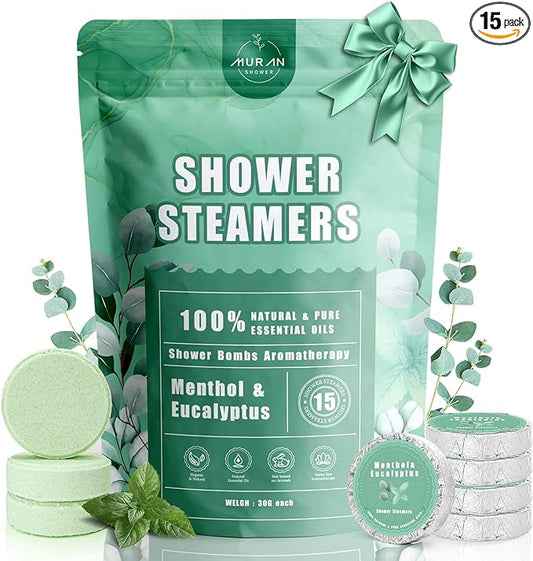 Shower Steamers Aromatherapy 15-Pack Shower Bombs Gifts for Wife, Organic Menthol & Eucalyptus for Shower Natural Essential Oil, Birthday Day Gifts for Wife Her Him Women Men Bath Stress Relief