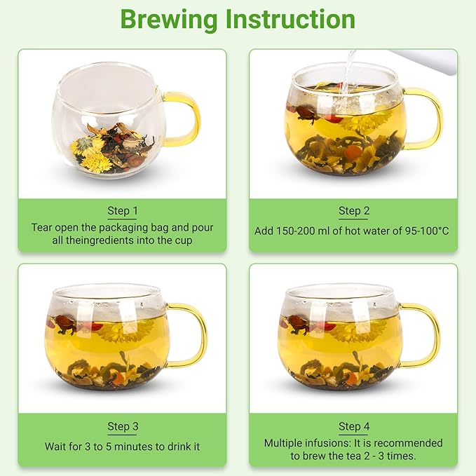 Dandelion Wolfberry Tea, Chinese Traditional Seven Natural Herbs Formula Blend Support Kidney & Liver Health Dandelion Root Tea Bags (1 Pack/12 Bags)