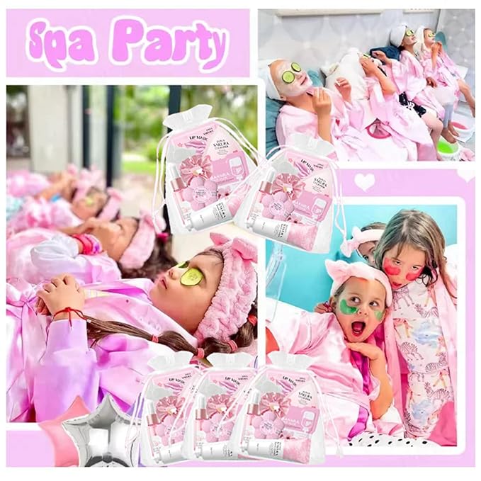 Spa Party Supplies for Women Girl,45pcs/5 Set Sleepover Party Favors With Facial Masks Skincare,Face Cleanser,Serum, Hand Cream,Lip Mask,Foot Bath Bombs,Gift for Spa,Sleepover,Birthday