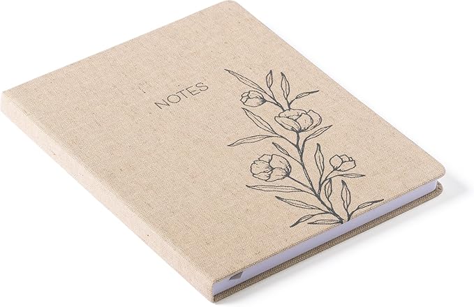 Eccolo Large Lined Journal Notebook, Flexible Cover, Writing Journal, 256 Ruled Ivory Pages, Ribbon Bookmark, Lay Flat, Desk Size for Work or School, Size 8-x-10-Inches, Linen Floral