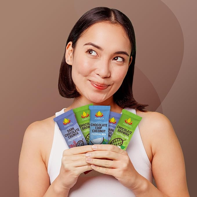 Amrita Nut Free Chocolate Variety Pack Vegan Protein Bars (12 Count) | 12g Plant-Based Protein Bar | Peanut Free, Gluten Free, and Dairy Free | Low Sugar, High Fiber, Healthy School-Safe Snacks