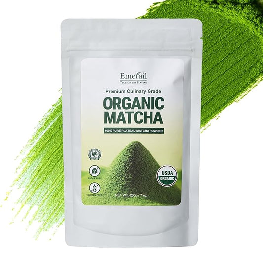Emerail Organic Matcha Powder, USDA-Certified Pure Matcha Green Tea Powder, Premium Culinary Grade, Perfect for Lattes Smoothies and Baking, Sugar Free (200g / 7oz Pouch)