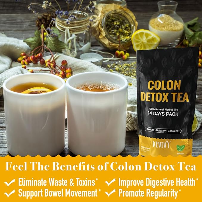 REVIVT Colon & Lung Detox Tea Kit | 2-in-1 Herbal Tea Set, 14 Bags Each for Gut Cleanse & Respiratory Health, Daily Wellness Support