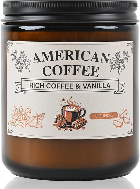 Americano Coffee Scented Soy Wax Candle – 100% Natural Soy Wax, Recyclable Glass Jar & Metal Lid – Long-Lasting Fragrance Candles for Home, Relaxation, Gift (8oz, 40hr Burn Time)