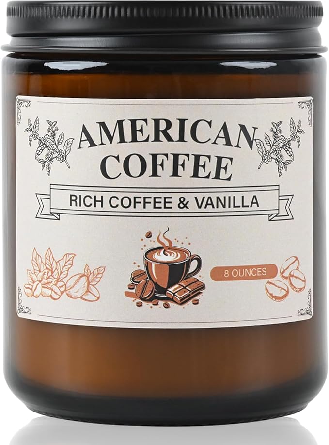 Americano Coffee Scented Soy Wax Candle – 100% Natural Soy Wax, Recyclable Glass Jar & Metal Lid – Long-Lasting Fragrance Candles for Home, Relaxation, Gift (8oz, 40hr Burn Time)
