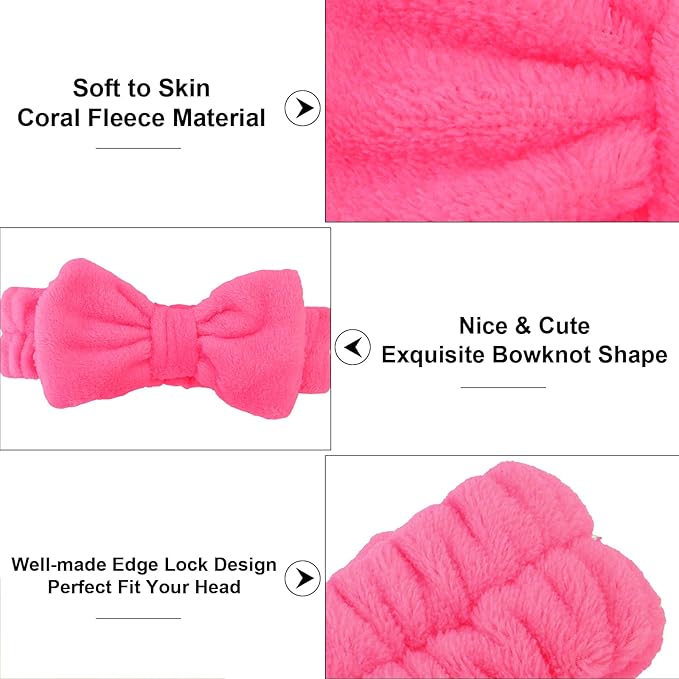 Casoty 6 Pcs Spa Headbands, Hair Holder for Washing Face, Soft Coral Fleece Makeup Headband for Washing Face, Bow Hair Bands, Skin Care Headband for Face Washing Shower Skin Care Yoga