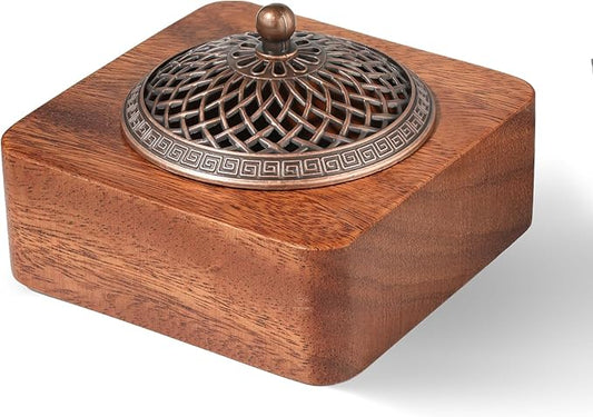 Acacia Wood Incense Burner for Cones & Coils, with Sticks Holder - 3-in-1, Zen Meditation Yoga Home Room Decor