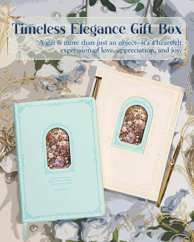 Thick Journal for Women & Girls, 360 Pages A5 Writing Journaling Notebook with Paintings, Women Journal for Writing, Vintage Journal with Gift Box & Pen for Girls Gift Ideas (Ice Blue)