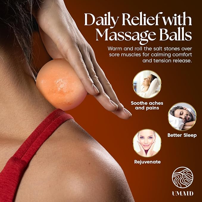 UMAID Himalayan Salt Lamp Bowl with 6 Massage Balls – Dimmable Natural Pink Rock Salt Lamp for Relaxation, Meditation,Yoga, Spa, Office, Bedroom, Wellness, Home Decor, and Unique Gift