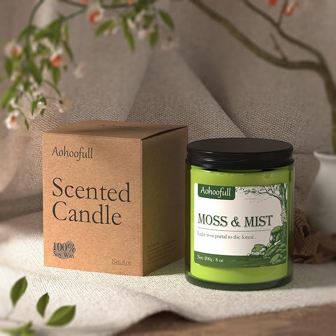 Moss & Mist Soy Candles for Home Scented,8oz 40 Hour Burn Aromatherapy Candle Gift for Stress Relief, Meditation, Yoga, Relaxing SPA, Reusable Jar for Men and Women