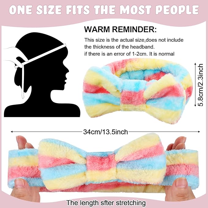 WILLBOND Spa Headband Bow Hairband Facial Makeup Women Face Wash Adjustable Skincare Headbands Flannel Towel Soft Head Wraps for Women Shower Washing Face (Stylish,24 Pieces)