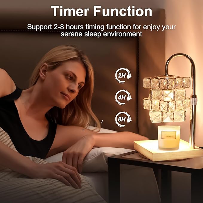 Candle Warmer Lamp Dimmable Wax Melt Warming Lamp with Timer Scented Wax Candle in Jar During Bathing & Yoga & Meditation with 2 Bulbs Home Decor Gift for Female (Diamond Square)