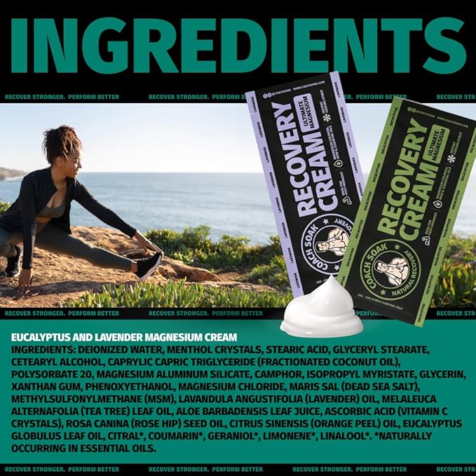 Coach Soak Magnesium Lotion Trial Absorbing Magnesium Chloride & MSM Cream for Athlete Recovery - 0.02 lb (3 Pack) - Eucalyptus & Lavender