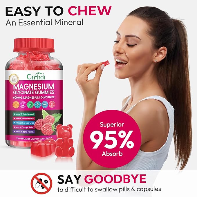 Magnesium Glycinate Gummies 600mg, High Absorption Magnesium Gummies with L-Threonate, Black Currant Oil, Calcium, Vitamin B6, Sugar Free Chews for Adults & Kids Relaxation, Stress Relief, Night Rest