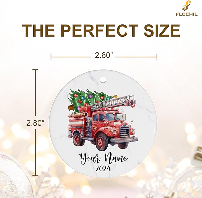 FLOCHIL Personalized Firefighter Ornaments, Custom Fireman Christmas Tree Ornaments with Name, Gifts for Men, Christmas