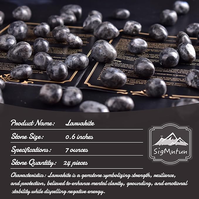 Larvakite Healing Crystal Stone Set - 24 Pieces, 0.6" Natural & Polished Stones for Healing, Meditation, Reiki, Chakra, Crafting & Decoration