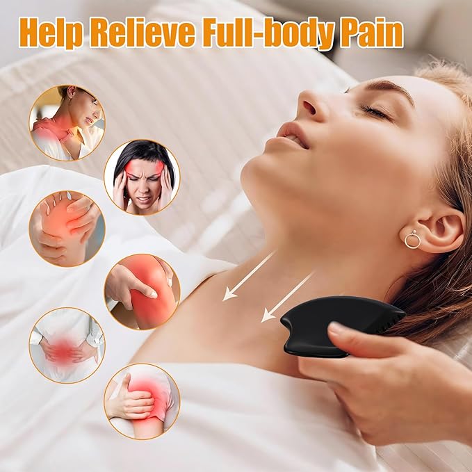 Gua Sha Facial Massage Tool - Black Jade Bian Stone Face & Body Massager for Wellness, Relaxation, Neck/Shoulder/Back/Leg Massage, Natural Stone Skin Care Tool