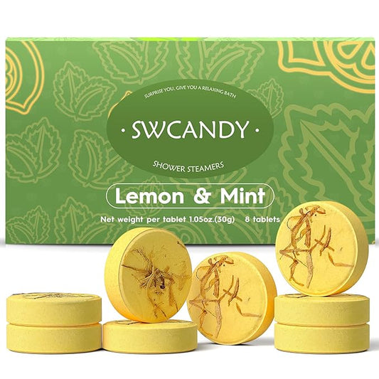 Aromatherapy Shower Steamers Birthday Day Gifts Lemon Mint - Swcandy 8 Pcs Bath Bombs Birthday Gifts for Women, Shower Bombs with Essential Oils, Relaxation Home SPA for Women Who Has Everything