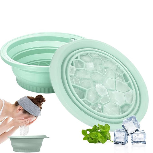Face Bowl for Ice with Built-in Ice Tray – Collapsible Silicone Facial Ice Bath Bowl for Cold Plunge Therapy, Acne Relief & Skin Tightening – Green Home, Camping & Travel Portable Spa Tool