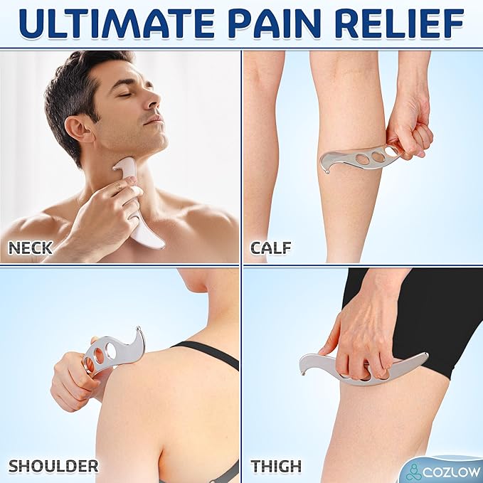 COZLOW Muscle Scraper Tool - Skin Scraping Massage Tool for IASTM Therapy - Deep Tissue Gua Sha for Soft Tissue Mobilization, Fascia & Myofascial Release - Stainless Steel Metal Blade