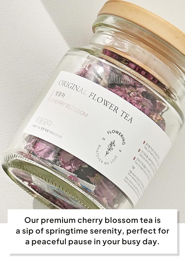 Korean Food, KKOKDAM Original Cherry Blossom Flower Tea, Decaf Floral Blend, Fully Natural Flowers, No Caffeine, Sugar Free, Zero Calories, Made in Korea, 10g