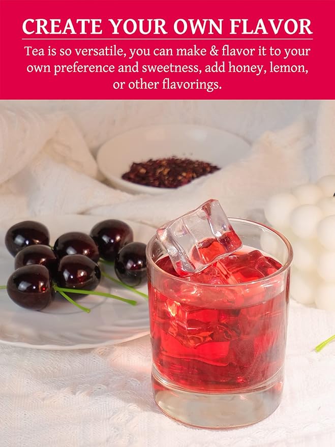 TeeLux Hibiscus Tea Bags, Natural Hibiscus Flowers Herbal Tea, Caffeine Free, Refreshing Tart Flavor, Hot & Iced Tea, 50 Count