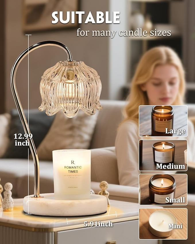 Candle Warmer Lamp with Timer & Dimmable, Height Adjustable Christmas Candle Warming Lamp Gift, Birthday Gifts for Women Mom, House Warming Gifts New Home Marble Base Wax Melt Warmer for Jar Candles