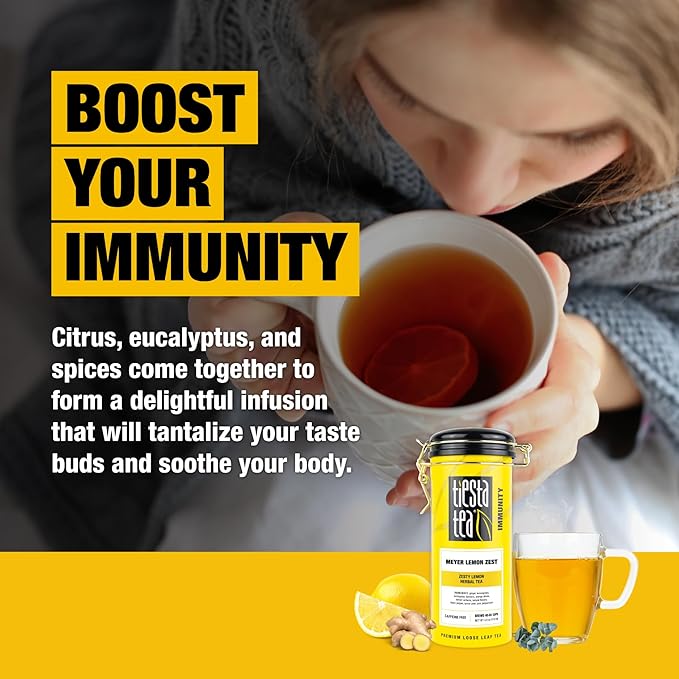 Tiesta Tea - Meyer Lemon Zest, Loose Leaf, Zesty Lemon Herbal Tea, Premium Non-Caffeinated Blend, Makes Hot or Iced & Up to 50 Cups, 4oz Refillable Tin