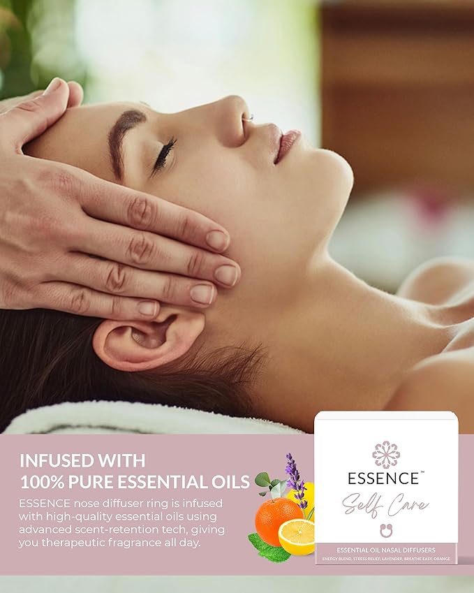 Essence Nasal Diffuser Self Care Bundle – Essential Oil Silicone Nose Rings for Stress, Energy & Mental Clarity – Wearable Aromatherapy Pack for Wellness & Mood Balance