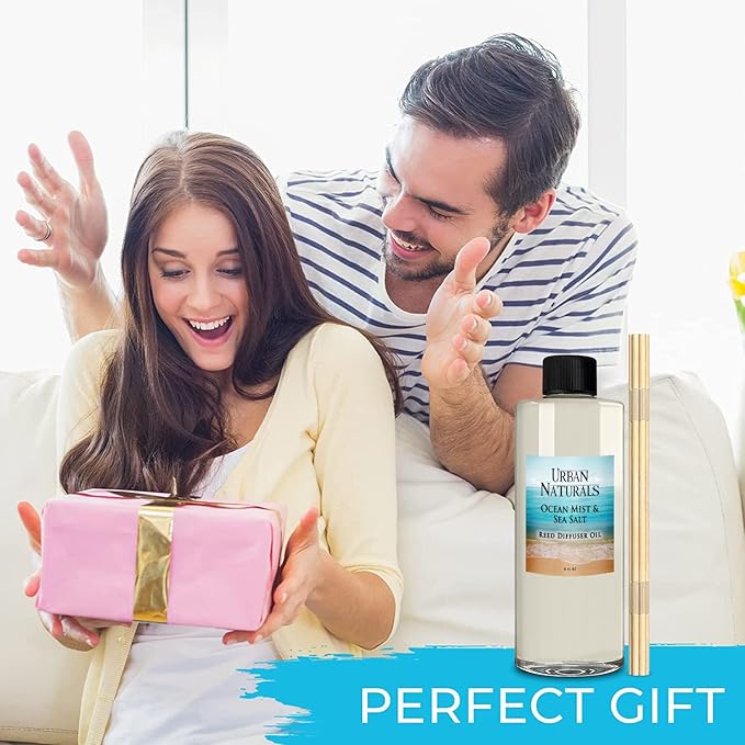 Urban Naturals Reed Diffuser Oil Refill Ocean Mist Sea Salt with Salt Spray, Violet Leaf, Sea Grass, Driftwood 8 oz + Free Reed Sticks, Made in The USA