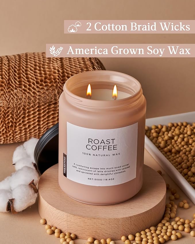 M&SENSE Coffee Candles Scented Strong, 2 Wick Jar Candle 19.4oz, 110 Hours Burning Time, Organic Natural Soy Wax Candle for Bedroom Kitchen Home Decor, Housewarming Gift for Men and Women