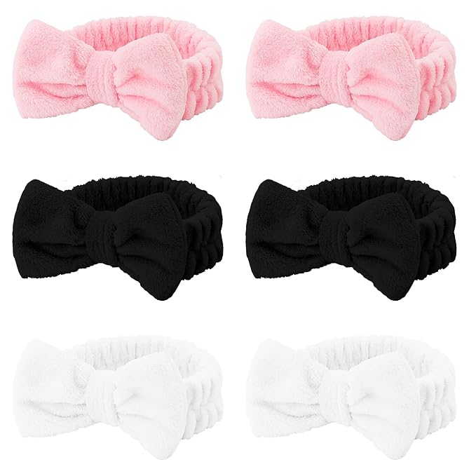 Casoty Black White Pinjk Skincare Headband for Washing Face Cute Face Wash Spa Headband for Women Makeup Hair Band Stocking Stuffers Spa Party Hair Accessories Gifts for Women Girls