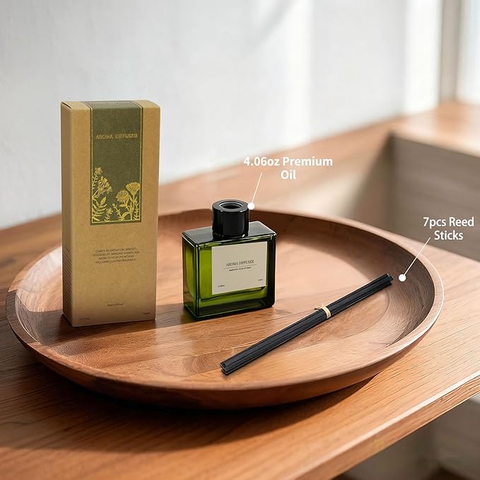 Reed Diffuser, 4 oz Earthy Sandalwood Scent Diffuser with 7 Sticks, Long Lasting Reed diffusers for Home, Elegant Fragrance for Bathroom Bedroom Office Decor, Air Fresh