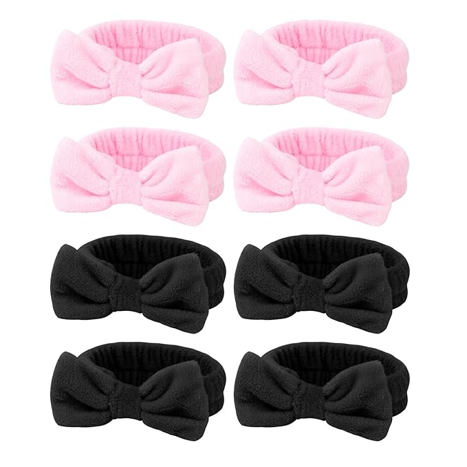 8 Pack Spa Headband for Washing Face,Pink Black Skincare Headband Set for Women Girls Cute Bow Headbands for Makeup Skin Care Head bands Slumber Party Supplies
